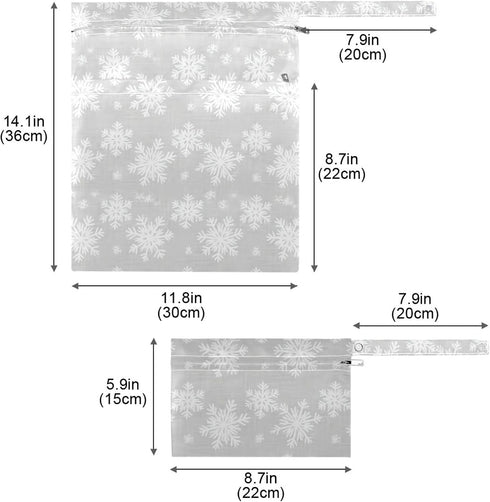 Burbuja 2 Pack, 2 Snowflakes Wet Dry Bags for Baby Cloth Diaper Waterproof Reusable Wet Bag with Zippered Pockets