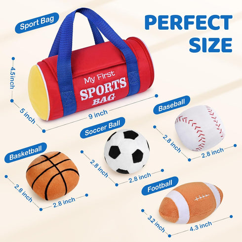 0-12 4 0-3-6-9-12 1st 1 KMUYSL Baby Toys Months, My First Sports Bag Plush Toy - Sensory Balls Soft Toys with Crinkle