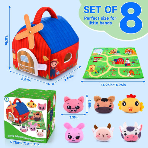 Auney 6-12 6-12 1 Baby Toys Months - Soft Barn with Stuffed Farm Animals, Rattles, Textures, Mirror, Play mat - Toddler