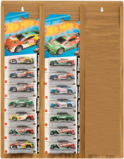 Wood Display Case for 30 Packaged Cars, Hanging Organizer for Match-Box Cars, 13.8 x 17.7 inch