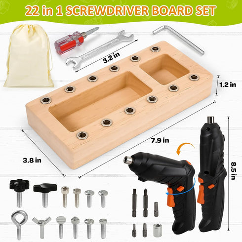 SANANT Set 3 4 5 Montessori Screwdriver Board with Electric Drill, Wooden Montessori Busy Board Toys Screw Driver
