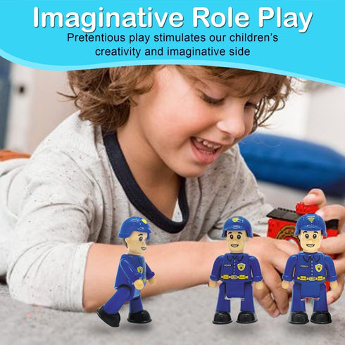 FUNERICA Toy Police Officer Set - 3 Pcs Detailed Little People Police Action Figures for Toddlers and Kids
