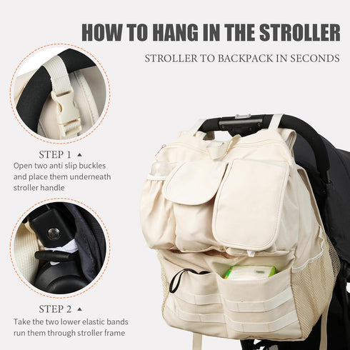 2-in-1 Backpack,Insulated Stroller Organizer Baby Diaper Bag Bottle Holder,Wipes and Phone Pocket,Shoulder Strap