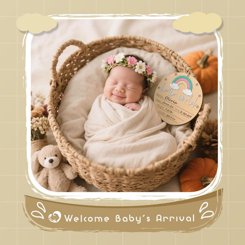 LZC LADYS GIFT 5.9 Inch Baby Announcement Sign, Hello World Newborn Sign for Hospital, Newborn Photography Props