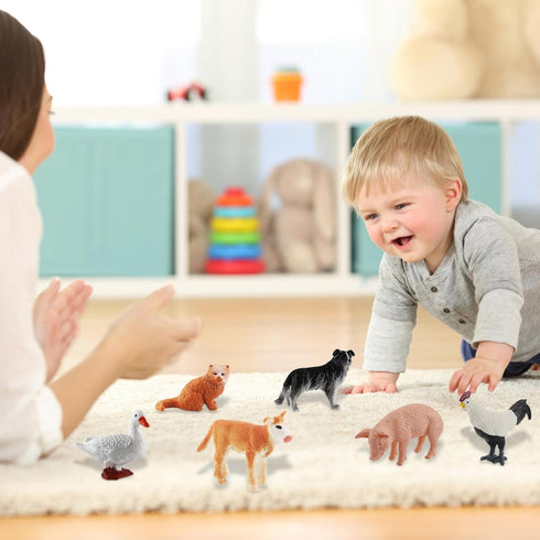 ONEST 30 Pieces Mini Farm Animal Figurines Playset, Hand Painted Tiny Realistic Plastic Puppy Figures for Kids