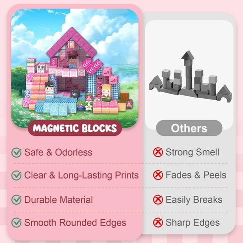 ADAH 216PCS 4-8, 3-6 Magnetic Building Blocks for Girls, Pink Princess STEM Toys for Ages Creative Educational Building
