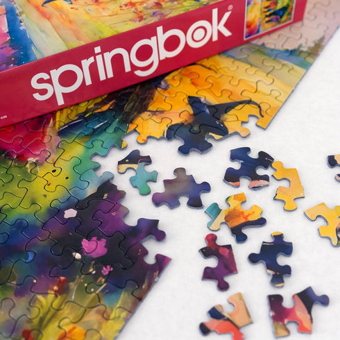 500 Springbok's Witches Gathering Piece Puzzle for Adults is a Watercolor Image of Witches Gathering in a Blossoming