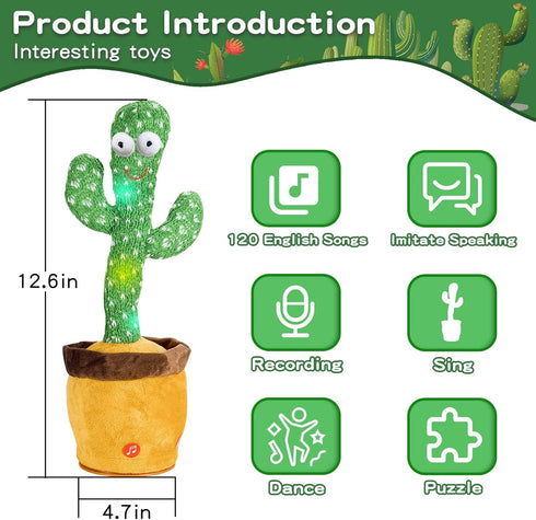 Dancing Talking Cactus Baby Toys, Singing Mimicking Recording Toys with 120 English Songs, Musical Gifts