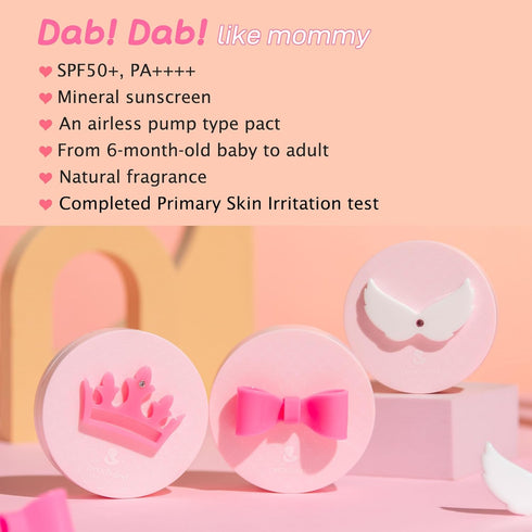 SPF50+ Set 1 1 Peachand Baby Kids Mineral Sun Cushion PA++++, Korean Skin Care, Pink ribbon with Cushion and Refill