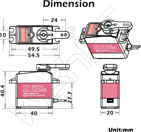 DS3225 Update Servo, DS3225MG 25Kg RC Digital Servo, Full Metal Gear with 25T Servo Horn Arm, PWM Control 270 Degree