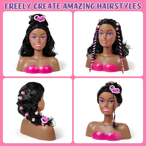 Cleboen 35PCS Playset 3 4 5 6 7 8+ Hair Styling Doll Head Makeup Kit for Girls Toys, Kids Hair Salon Pretend