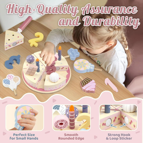 Sets 2 3 4 5 Wooden Birthday Party Cake Play Food for Toddler Year Old Girls Boys Kids Kitchen Accessories Pretend Play