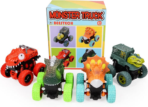 Dinosaur Toys for 2-5 Year Old Boys - Push & Pull Friction Powered Dinosaur Monster Truck Vehicles for Toddlers