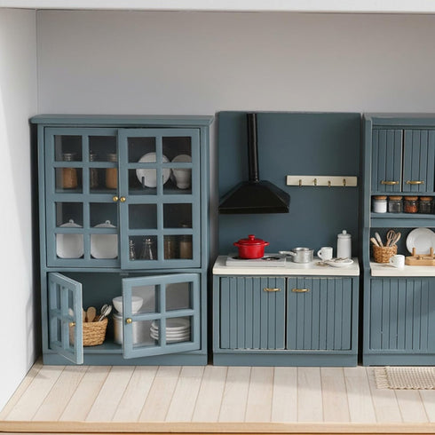 1/12 Dollhouse Furniture Miniature Display Shelf Bookshelf Storage Cabinet for Living Room Kitchen Room (Blue)