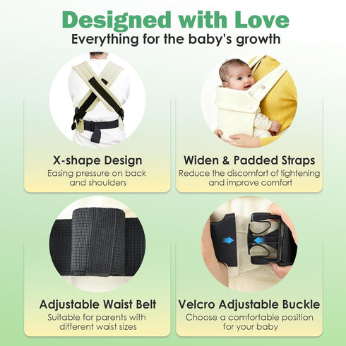 4 1 Baby Carrier with Storage Bag, in Front & Back Facing Design, Forward Facing, Adjustable, Baby Essential, Head