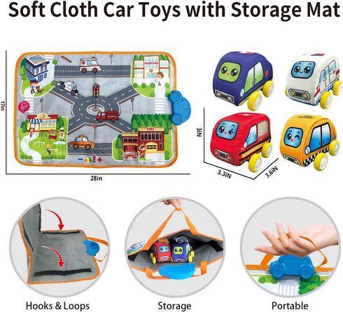 oeleoyi 1 3 Soft Cars Toys with Voiced Playmat for One Year Old Toddler, Birthday Gifts for Infant to Years Boys