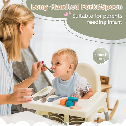 6 Pieces Silicone Baby Feeding Forks and Spoons Set, Hot Safety First Stage Self Feeding Supplies for 6 Months+