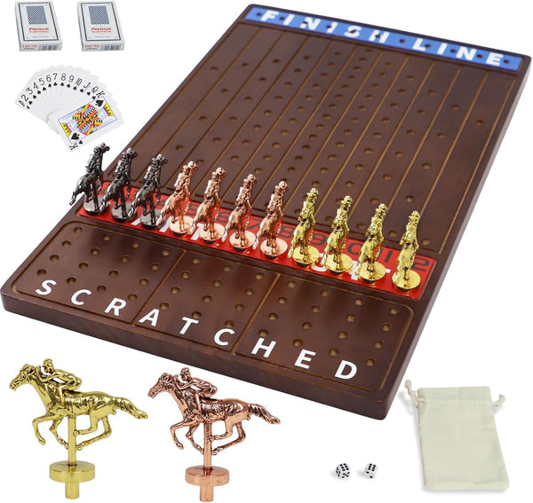 Jyquorp Metal Horse Race Board Game Racing Game Thickened Solid Wood with