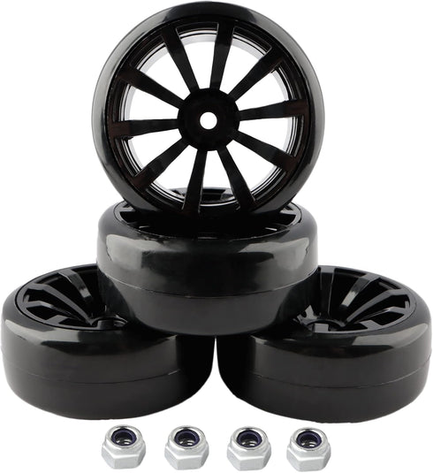 4PCS 12mm Hub Wheels, 1:10 63mm Hard Plastic RC Drift Cars Bald Tires for Traxxas HSP Tamiya HPI Kyosho Trucks