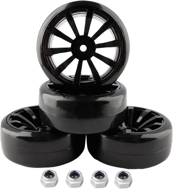 4PCS 12mm Hub Wheels, 1:10 63mm Hard Plastic RC Drift Cars Bald Tires for Traxxas HSP Tamiya HPI Kyosho Trucks