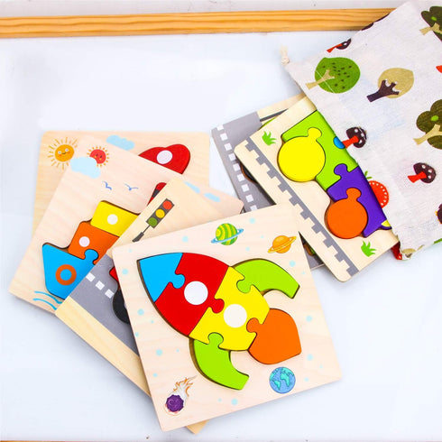 Wooden Vehicle Puzzles for 1-3 Years Old Boys Girls by SKYFIELD, Toddler Educational Developmental Toys