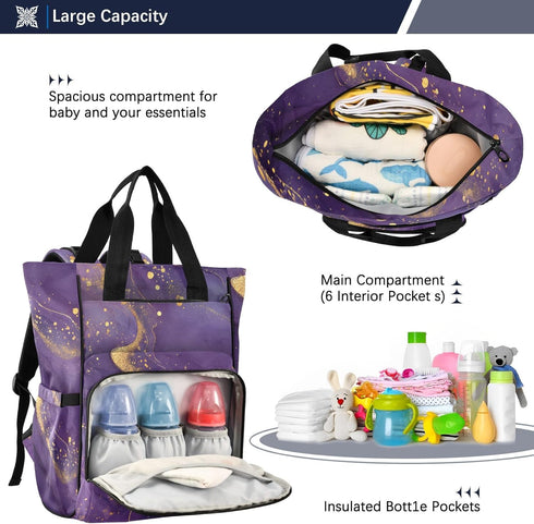 SUABO Backpack Baby Diaper Bag Purple Ink Wash Large Bag Waterproof Travel Diaper Bags for Moms and Dads
