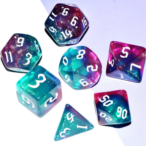 QiAN SiMAi Set| Set Galaxy Dice Dark Green Mix Purple Crystal DND Dice for Board Game