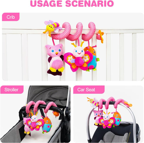 Jollybaby Baby Car Seat Stroller Toys, Plush Activity Hanging Spiral with Music Box for Babies (Pink)