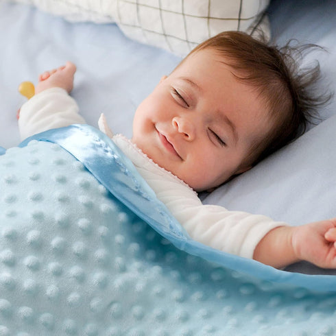 Pro Goleem Baby Soft Minky Dot Blanket with Silky Satin Backing for Boys (Blue, 30’’ x 40’’)