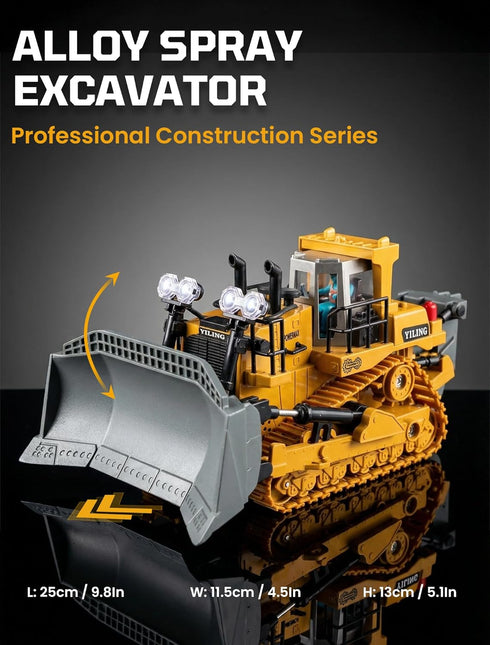 Bulldozer 11-Channel Dozer 2 1:20 3-12 Metal RC Toy for Kids Remote Control with Lights & Sounds, Rechargeable