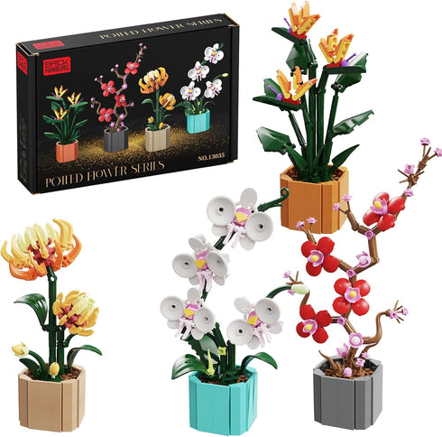 BRICK HAMBURG Flower Bouquet Building Blocks 4 Set, Artificial Flowers Toys Botanical Collection DIY