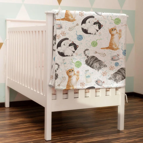 Watercolor Cats Baby Blanket, 30x40, Cute Cats Paws, Soft Flannel, Gift for Cat Lovers