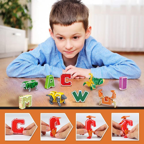 Alphabet Animal Toys for Kids, 26 Pieces STEM ABC Learning Alphabots Transforming Classroom Teaching Toy for 4-6