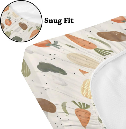 KuphiL10C Mattress-28x52 Vegetable Pattern Baby Sheets for Crib, Unisex Vegetable Nursery Fitted Bed Sheet for Boys