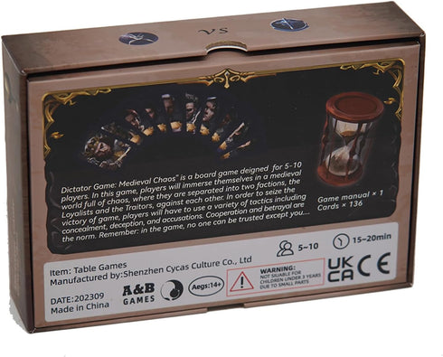 A&B GAMES Portable Medieval Strategy Card Game: Team vs. Team Fun for 5-10 Adult Players