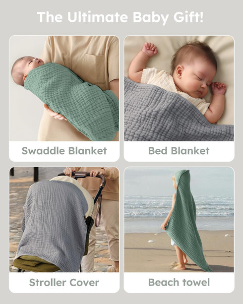 2 Pack 100% Kids,37.5"x37.5",Soft Yoofoss Hooded Baby Towels for Newborn Muslin Organic Cotton Baby Bath Towel