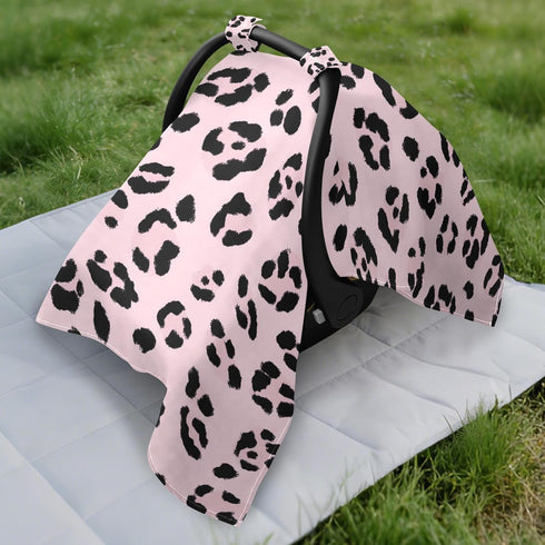 Dalzium Pinks Leopard Print Car Seat Cover Baby, Carseat Canopy Cover for Girl Boy, Breathable Baby Carrier Cover