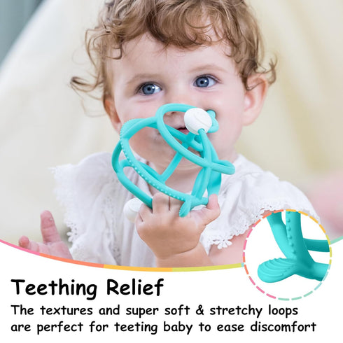 Mombella Teething Toys 6-12 Months, 2 in 1 Snail Baby Teether & Rattle Toys 3-6 Months, Silicone Infant Teethers for Babies 12-18 Months, Newborn Sensory Teething Toys, BPA FREE Baby Chew Toy, Teal