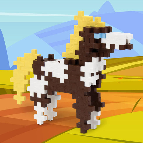 Plus Plus 3D Animal Figure Building Block Set - 70 Mini Interlocking Puzzle Pieces, Fun STEM Toys for Kids, Horse Maker