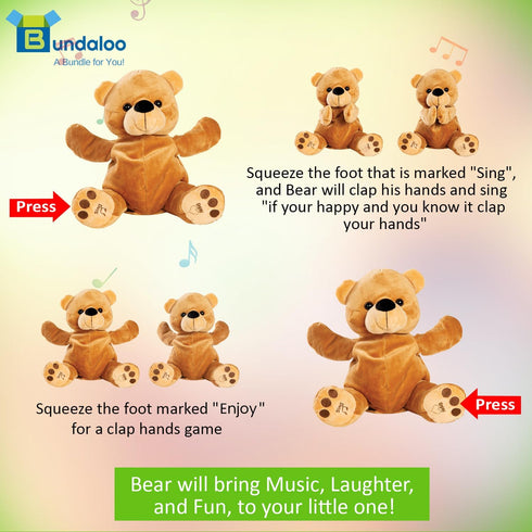 Bundaloo Animated Clapping Bear Stuffed Animal for Kids