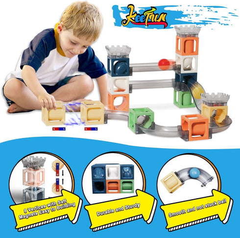 Marble Run for Kids Ages 4-8, 41 Pieces Magnetic Building Toy Stacking Block Sets, STEM Activities for Ages 5-7