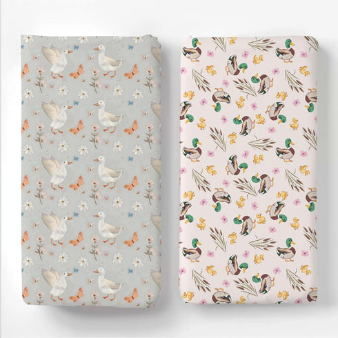 KuphiL10C 2 Pack Mattress-28x52 Cute Watercolor Ducks Butterflies Flowers Floral Pattern Baby Sheets for Crib, Unisex