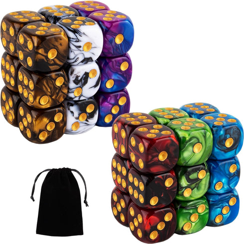 LAMJAM 36 Pieces 16mm Marble D6 Dice 6 Sided Dice Set Round Corner