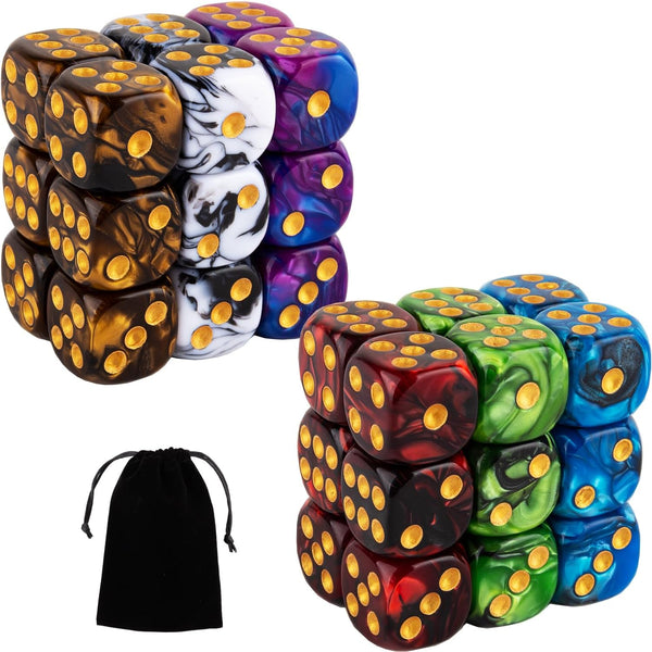 LAMJAM 36 Pieces 16mm Marble D6 Dice 6 Sided Dice Set Round Corner