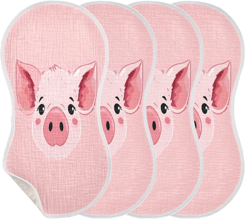 Bulletgxll Set 4, Cute Pig Face Unisex Baby Burp Cloths of Soft Absorbent Organic Cotton Muslin Burping Cloths