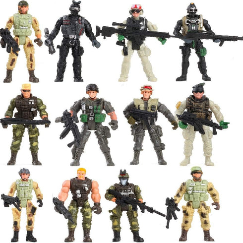 US Army Men and SWAT Team Toy Soldiers Action Figures Playset with Military Weapons Accessories, 12Pcs