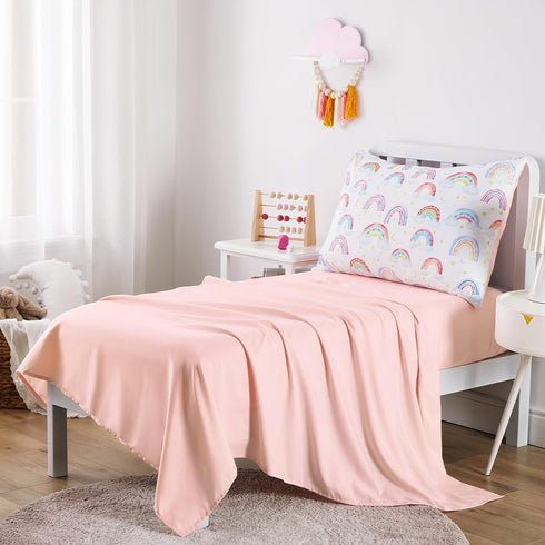 Set 4 Set Wake In Cloud - Rainbow Toddler Bedding for Girls, Cute Colorful Pastel Rainbow with Clouds, Pieces Soft Crib