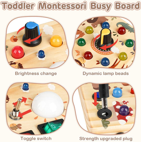 1-3,Montessori 1 2 3 LED Busy Board for Toddlers Toy with Key Switch, Light Up Wood Activity Sensory Board for Fine