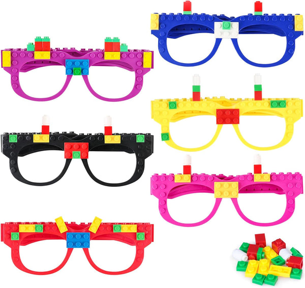 6 Pcs DIY Building Bricks Glasses for Kids Birthday Party Favors, Boys Girls Carnival Games Decor