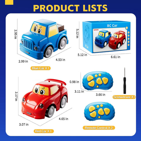 WATUDOU 1-3 2-4 3-5, 2 Pack 2.4 2 3 4 5 6 Remote Control Car for Toddlers Cartoon GHz RC Cars for Kids, Electric Hobby